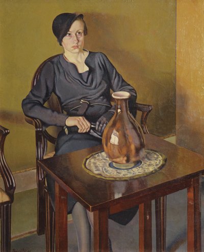 Mujer con jarrón, c.1929 (óleo sobre lienzo) de Feliu Elias Bracons