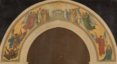 Boceto para la iglesia de la Trinidad: El Cordero Pascual. Grupo de ángeles adoradores. El arcángel San Miguel venciendo al diablo. La Anunciación. San Pablo. San Pedro, hacia 1864 (óleo sobre lienzo) de Felix A.M. (after) Jobbe Duval