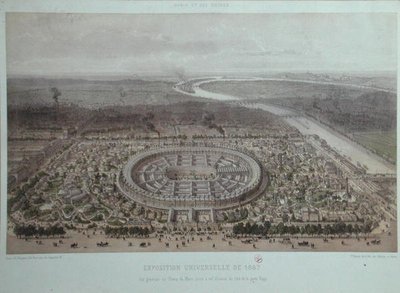 Vista general de la Exposición Universal en París en 1867, tomada desde la Puerta Rapp de Felix Benoist