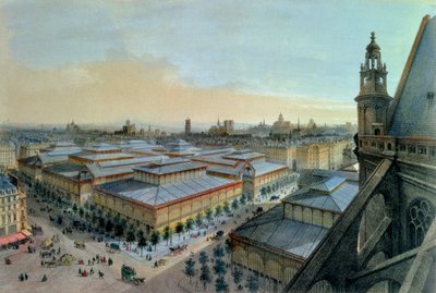 Vista de Les Halles en París desde la galería superior de Saint Eustache, c. 1870-80 de Felix Benoist