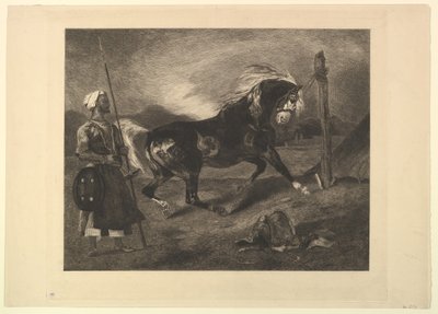 Caballo árabe en el poste, después de Delacroix, 1857 de Felix Bracquemond