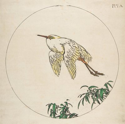 Decoración para un plato: Una garza volando sobre ramas de bambú, 1850-1914 de Felix Bracquemond
