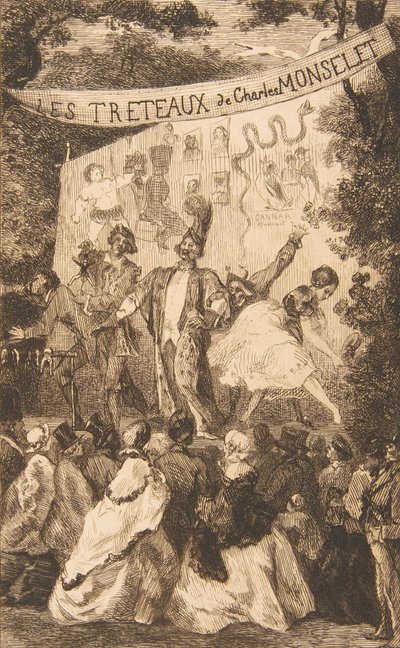 Frontispicio para Les Tréteaux de Monselet de Felix Bracquemond