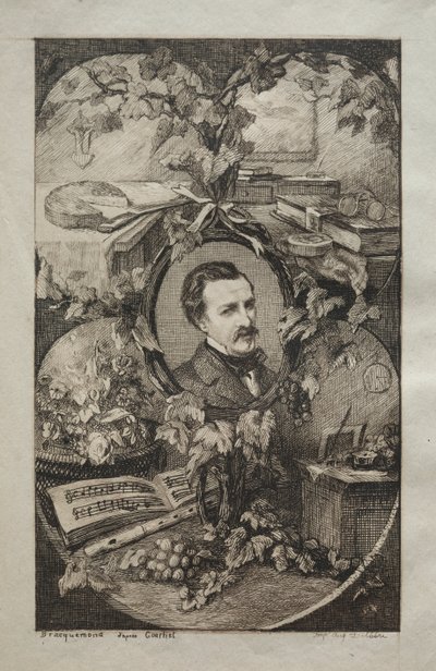 Frontispicio para Nuevas Obras de Champfleury, Los Amigos de la Naturaleza: Retrato de Champfleury de Felix Bracquemond