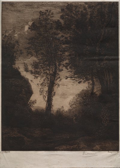 Paisaje: Atardecer, después de Corot, c. 1858 de Felix Bracquemond
