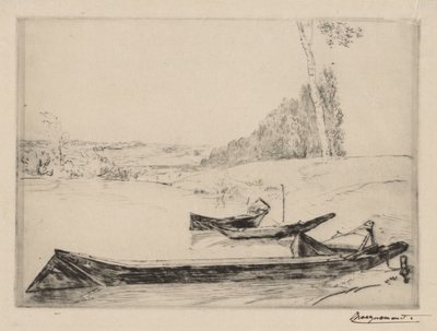 Pequeños transbordadores en las orillas del Sena, c. 1858 de Felix Bracquemond