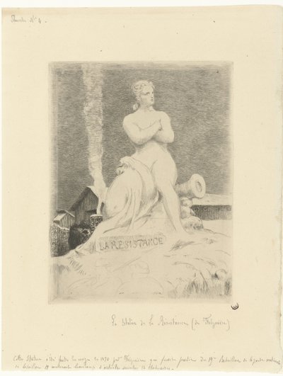 Estatua La Résistance (Resistencia) de Alexandre Falguière y soldados durante el asedio de París La Resistencia Siège de Paris en 1870 (título de la serie) de Felix Bracquemond
