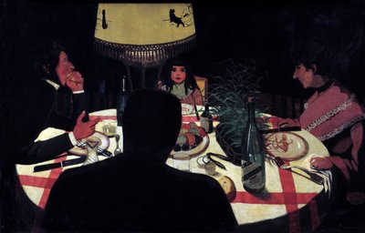 Cena, efecto de lámpara. Representación del pintor rodeado de su esposa y hermosos hijos de Felix Edouard Vallotton