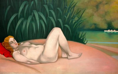 Mujer desnuda durmiendo al borde del agua de Felix Edouard Vallotton