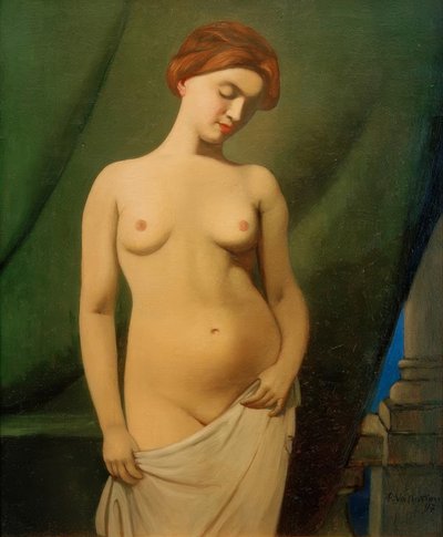 Mujeres desnudas, cortina verde de Felix Edouard Vallotton