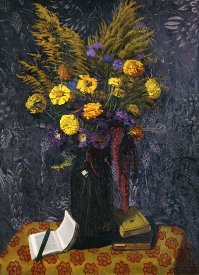 Caléndula francesa, margaritas púrpuras y gavillas doradas, 1925 de Felix Edouard Vallotton