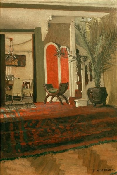 Interior, salón con escalera y comedor en el fondo de Felix Edouard Vallotton