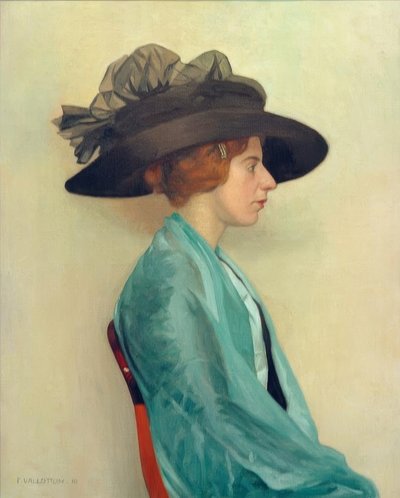 Joven mujer con sombrero negro de Felix Edouard Vallotton