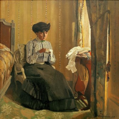 Joven mujer cosiendo cerca de la ventana de Felix Edouard Vallotton