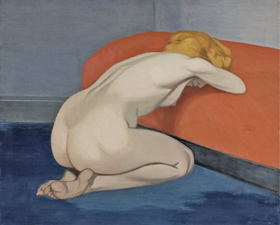 Mujer desnuda arrodillada frente a un sofá rojo, 1915 de Felix Edouard Vallotton