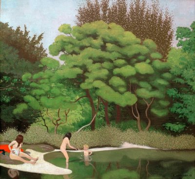 Paisaje soleado en el bosque, con dos mujeres y un niño de Felix Edouard Vallotton