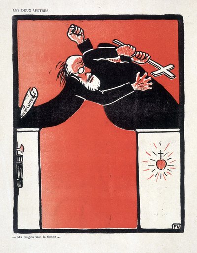 Separación de Iglesia y Estado: Republicano y partidario de la Iglesia luchando - por Vallotton, en "El Testigo" del 09/11/1906 de Felix Edouard Vallotton
