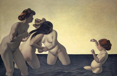 Tres mujeres y una niña pequeña jugando en el agua, 1907 de Felix Edouard Vallotton