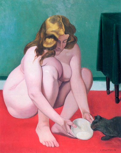 Mujer con un gato de Felix Edouard Vallotton