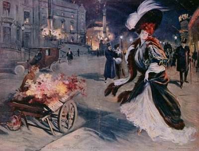 París de noche en el barrio de la Ópera, 1907 de Felix Fournery