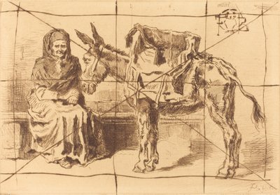 Cacoletière Sentada Mujer y Asno, 1875 de Felix Hilaire Buhot