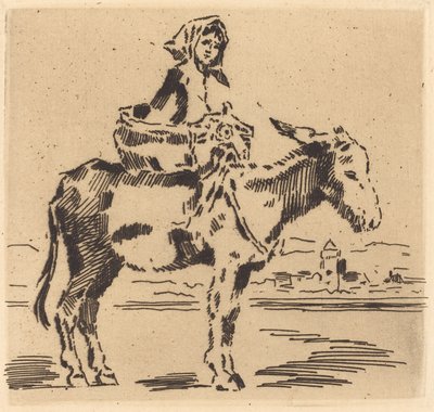 Cacoletière à la Tour (Mujer Montando un Asno cerca de una Torre) de Felix Hilaire Buhot