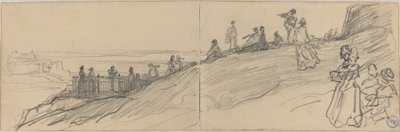 Figuras en la cima de una colina, con vista al mar de Felix Hilaire Buhot