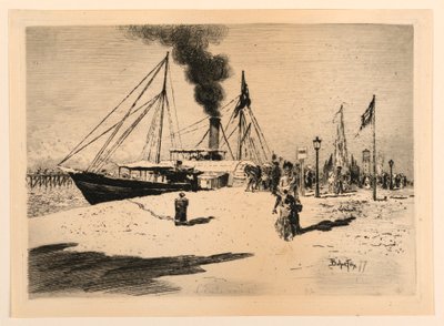 Mañana de invierno en los muelles de Felix Hilaire Buhot