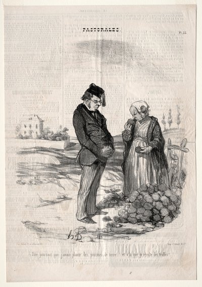 Pastorales, plate 33: They say, nevertheless, that if I plant potatoes, I will harvest truffles de Felix Hilaire Buhot