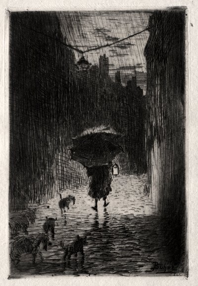 Lluvia y paraguas de Felix Hilaire Buhot