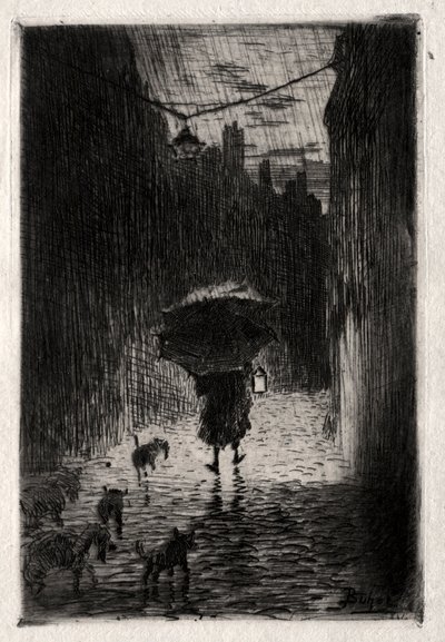 Lluvia y Paraguas, c. 1875 de Felix Hilaire Buhot