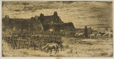 Redil al atardecer de Felix Hilaire Buhot