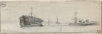 Embarcaciones en el puerto de Londres [recto], c. 1884 de Felix Hilaire Buhot