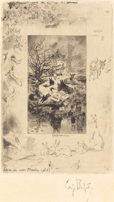 Página de título para Lettres de Mon Moulin, c. 1885 de Felix Hilaire Buhot