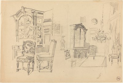 Dos estudios de un interior con muebles de Felix Hilaire Buhot