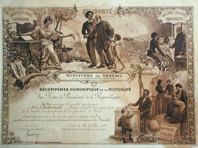 Premio honorífico otorgado a Henry Dubreuil por el Ministerio de Trabajo de Felix Hippolyte Lucas