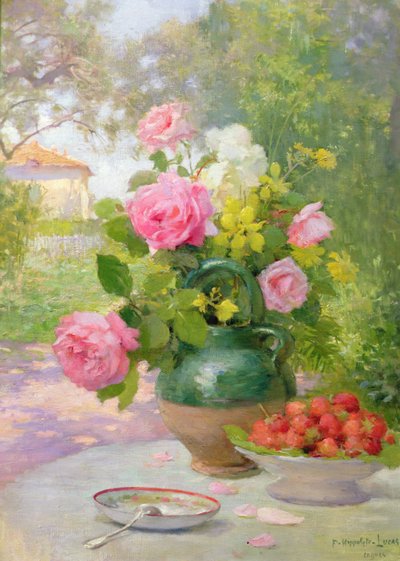 Naturaleza muerta de rosas y fresas de Felix Hippolyte Lucas