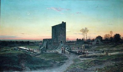 Paisaje romano o, La lavandería de Albano de Felix Hippolyte Lanoue
