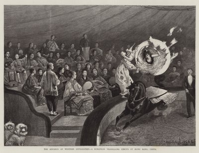 El avance de la civilización occidental, un circo europeo viajando en Hong Kong, China de Felix Hippolyte Lucas