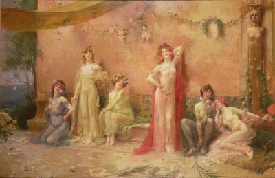 Las tentadoras ante un muro cubierto de grafitis de Felix Hippolyte Lucas
