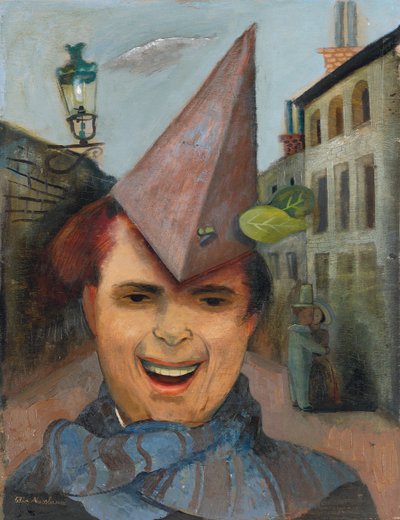 Autorretrato con sombrero de papel y bufanda azul de Felix Nussbaum