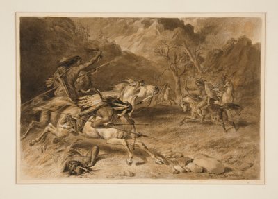 Dibujo para El Encuentro (Lucha de Indios a Caballo) de Felix O. C. Darley