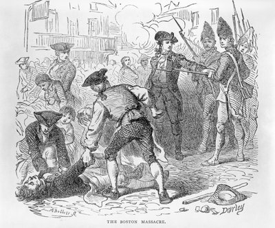 La Masacre de Boston, 5 de marzo de 1770, grabado por A. Bollett de Felix Octavius Carr Darley