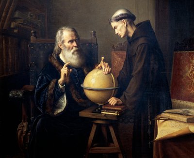 Galileo Galilei (1564-1642) explicando sus teorías en la Universidad de Padua, pintura de Félix Parra de Félix Parra