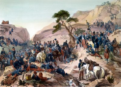 Episodio de la conquista de Argelia en 1840 - Batalla del Paso de Mouzaia (1840) - El Duque de Orleans ejerce el mando en el ejército francés - grabado por Philippoteaux de Felix Philippoteaux