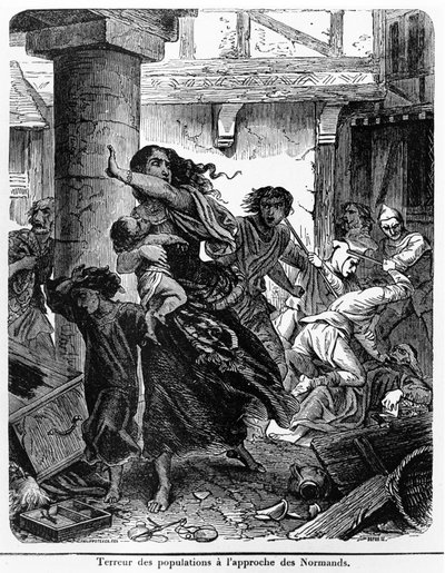 Terror de la población franca antes del ataque de los normandos en el siglo IX de Felix Philippoteaux