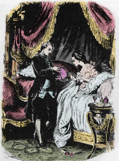 El licor de la reina inspira el caso del collar. Dibujo de Felix Philippoteaux (1815-1884) para “El collar de la reina” de Alexandre Dumas. de Felix Philippoteaux