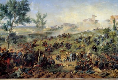Vista de la Batalla de Montebello di Casteggio, 20/05/1859. Francia vence al ejército austríaco. Pintura de Henri-Felix-Emmanuel Philippoteaux (1815-1884) 1862. París, Museo del Ejército de Felix Philippoteaux