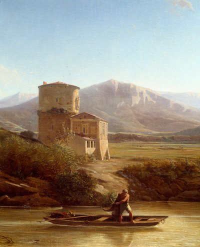 Un pescador en las orillas del Tíber en Italia (detalle) de Felix Thomas