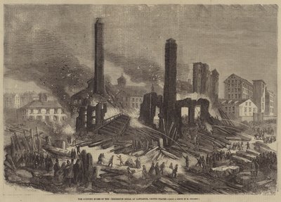 Las ruinas ardientes de los molinos Pemberton, en Lawrence, Estados Unidos de Felix Thorigny
